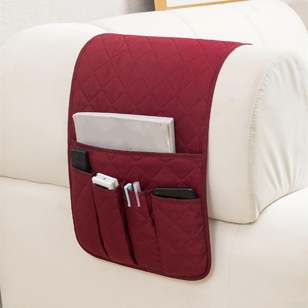 Borsa portaoggetti per comodino, aria condizionata, con tasca portaoggetti per telecomando, divano, poltrona, divano, organizer per camera da letto, soggiorno (bordeaux)