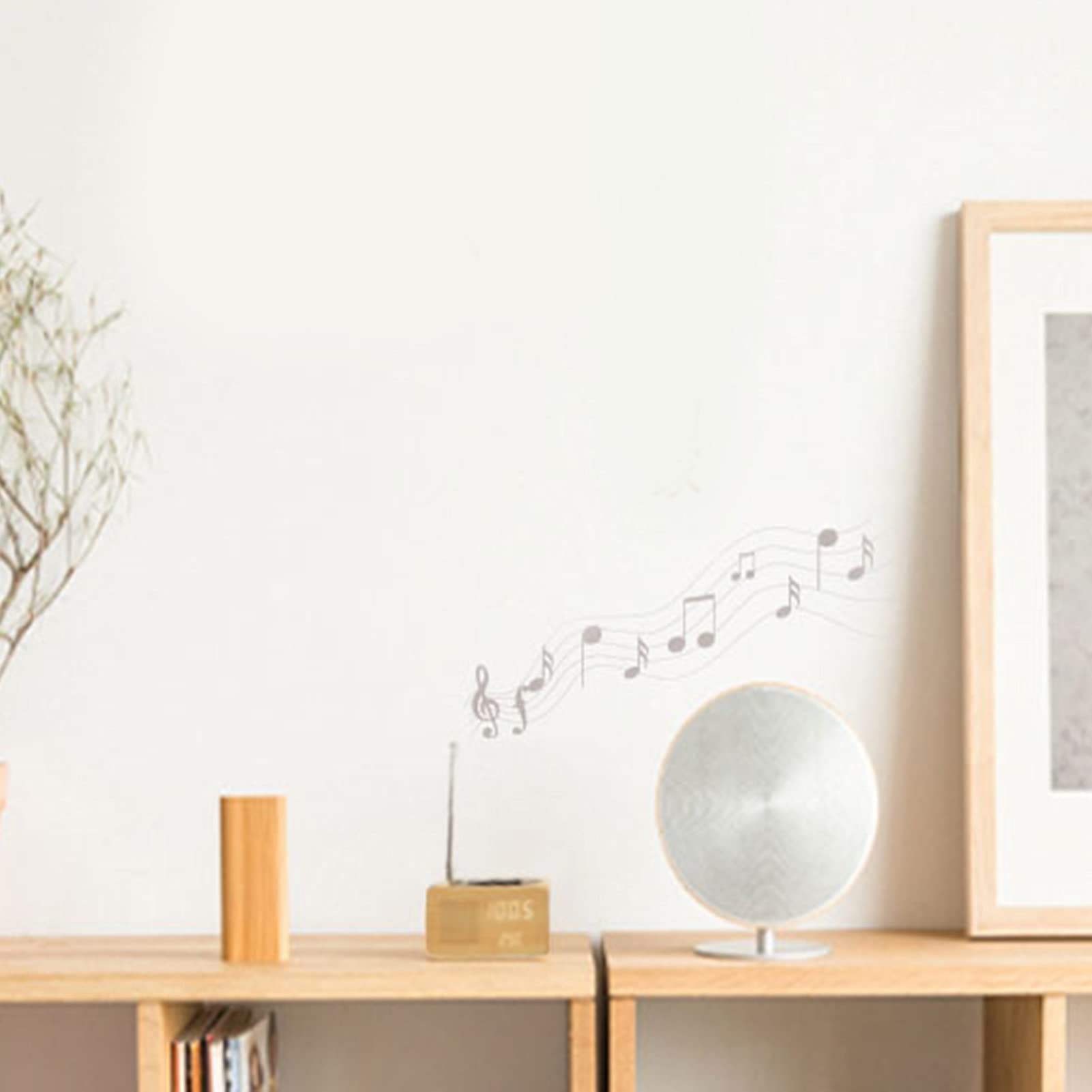 Bewinner Hochauflösende Radiouhr aus Holz mit USB-Aufladung, Einstellbarer Zeitanzeigemodus, Großer Bildschirm, Digitalanzeige, Radiouhr für Wohnzimmer (The Stripes Net Bambus-Spiegeloberfläche,