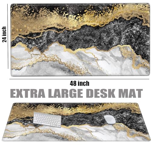 Image of Gaming Mouse Pad 48 x 24 Giant Desk Mat Black Gold Marble Mousepad Extra Large Desk Pad XXXL Mouse Mat Huge Computer Mat for Women Work Office Home Game