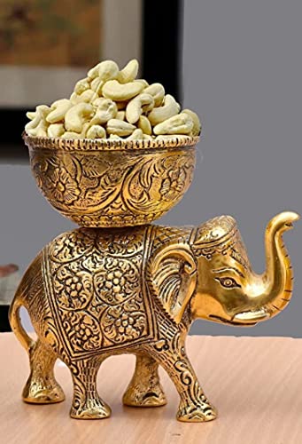 Image of KridayKraft Metal Elephant Dry Fruit Bowl Showpiece Gold Polish for Your Home,Office Table & Gift Article,Animal Decorative Showpiece Figurines.
