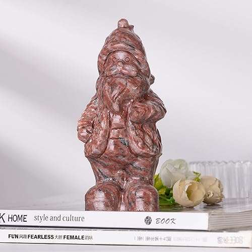mookaitedecor Hand Carved Natural Sesame Red Stone Standing Father Christmas Figure Novelty Decoration for Home Santa Claus Happy Old Man Stone Statue Figurine Gift Collectible Red Room Decor - Image 3