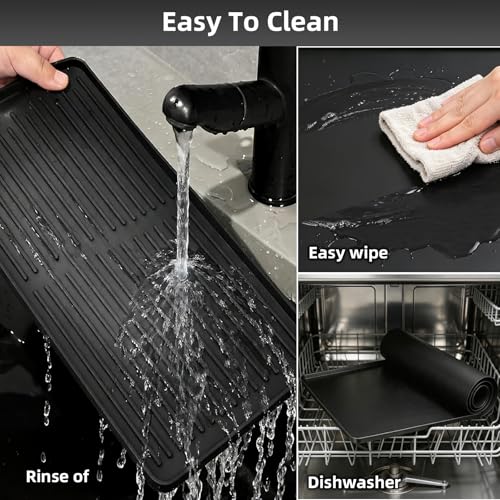 Image of Coffee Mat with Detachable Dish Drying Mat，24'' x 16'' Large Silicone Coffee Bar Station Mat for Countertop, Stays in Place, Waterproof and Heat Resistant Machine Accessories Mat with Raised Edges