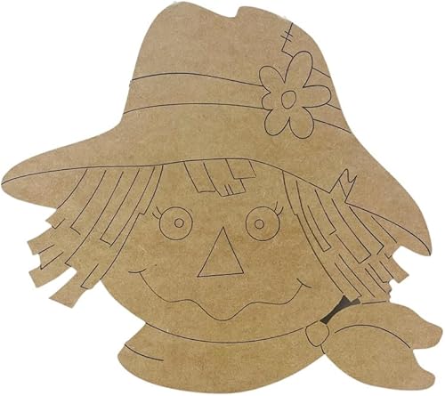 Cabeza de espantapájaros, forma de otoño, manualidades de otoño para niños, corte de madera sin terminar, pintura por línea, Build-A-Cross
