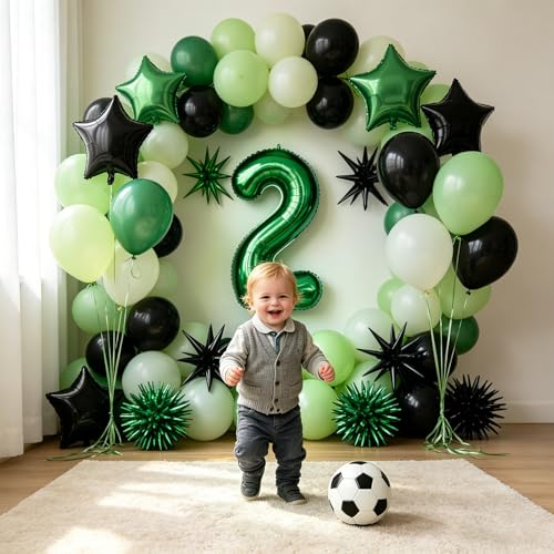 Image of TONIFUL 2nd Birthday Balloons 40 Inch Green Large Number 2 Foil Balloon 18 Inch Helium Mylar Heart Star Shaped Ballons for Boys Men Birthday Anniversary Graduation New Year Eve Party Decoration