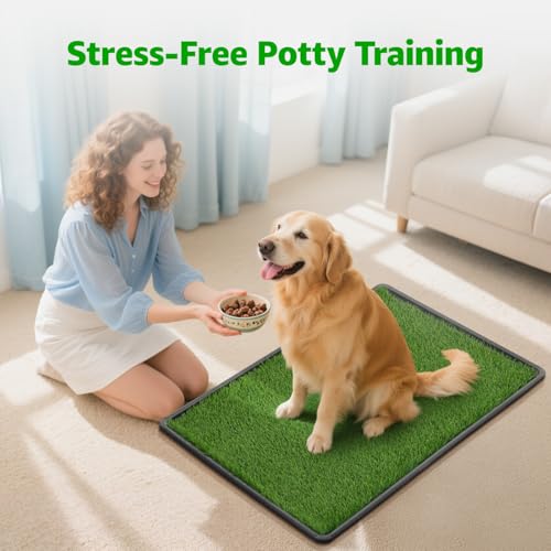 Image of Dog Grass Pad with Tray, 45 inchx29 inch Large Dog Litter Boxes with Artificial Grass, Reusable Washable Pee Pads for Dogs, Indoor Outdoor Pet Toilet Puppy Training Potty for Balcony