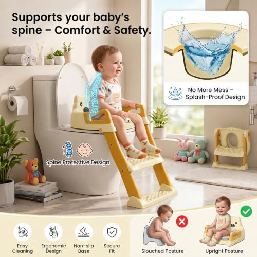 Image of StarAndDaisy Potty Training Seat - Potty Seat for Kids 1-5 Years /Ladder Baby Potty Seat /chair with Comfortable Soft Cushion, Anti-Skid Legs, Handles & Splash Guard -Beige