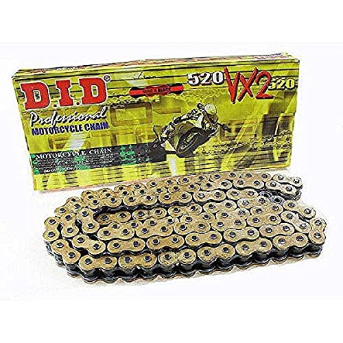 Chaîne moto DID 520 VX2 anti point dur 100 maillons rivet or