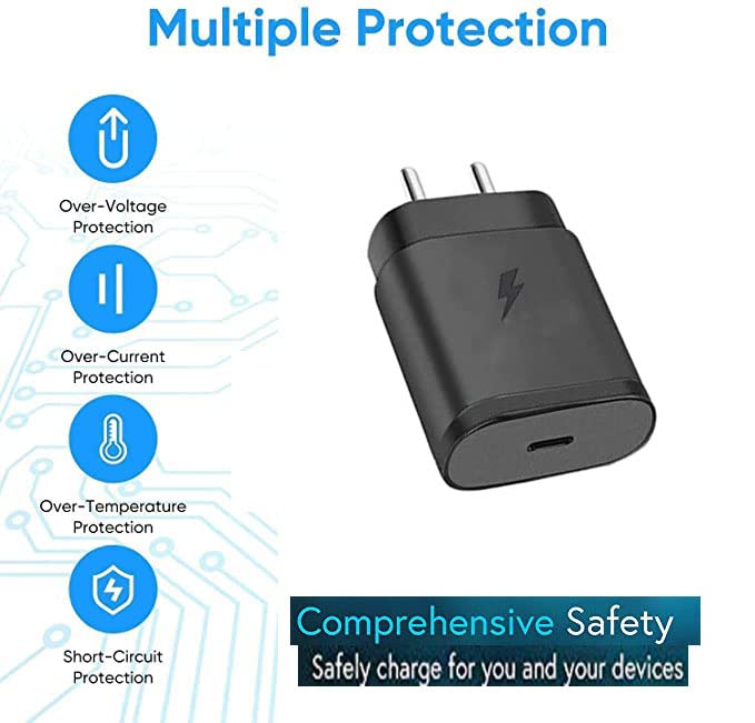 Image of RDG 25W Type-C Travel Adapter & USB C Cable Combo Mobile Charger Super Fast Charging Adaptor with PD Charging for Samsung Galaxy S24 Ultra S23 S22 S21 Fe S20 S20+ M14 5G M34 M54 M53 5G M33 - Black