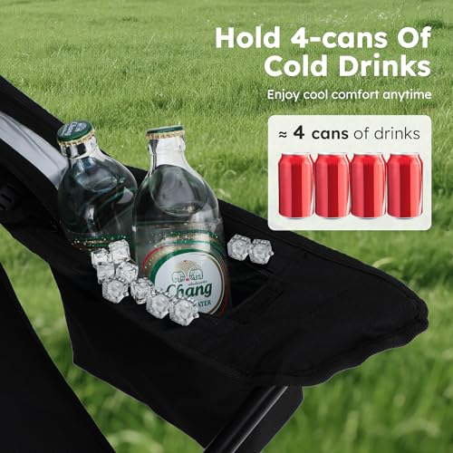 ALPHA CAMP Camping Chairs 350LBS Capacity, Heavy Duty Folding Chair with 4-Can Cooler Bag, Portable Outdoor Chair with Cup Holder for Adults, Collapsible for Tailgating, Beach, Fishing,Black - view 3