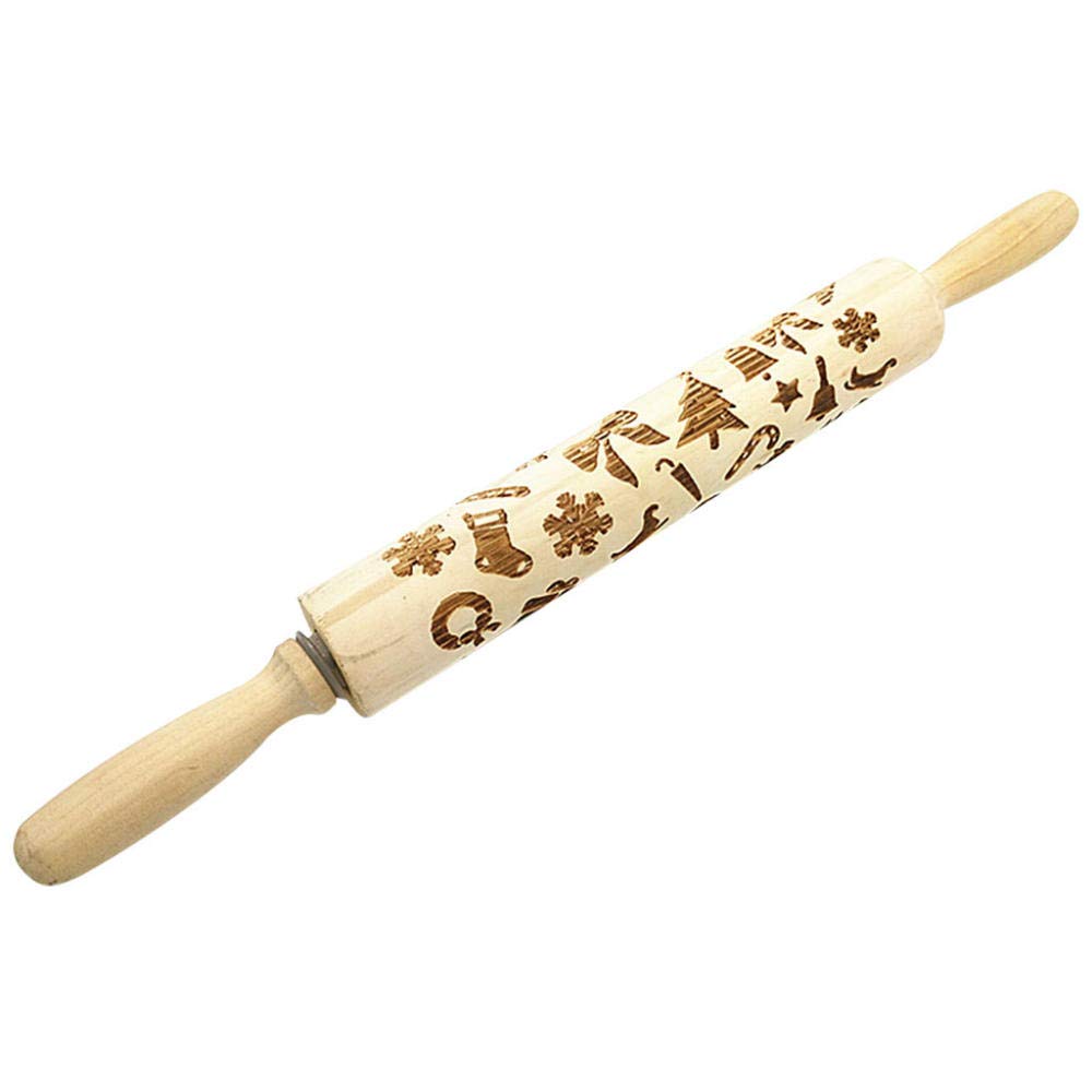 Rolling Pins Non-Stick Rolling Pin Embossing Mold Wałki do ciasta kuchenne Drewniany wałek do ciasta rzeźbione wytłoczone narzędzie świąteczne Akcesoria kuchenne