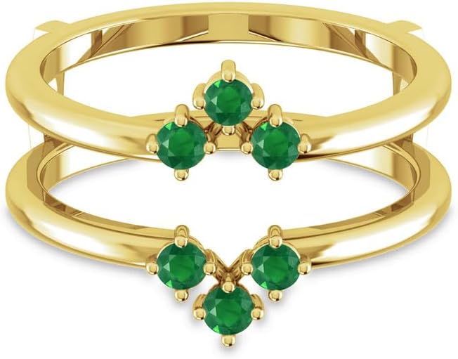 Green Emerald V Shape Enhancer Guard For Women, 14k Gold Plated Silver Green Emerald Wrap Ring, Matching Enhancer Guard, Chevron Enhancer Ring