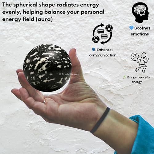 Image of Certified Black & White Tourmaline Crystal Ball for Meditation - Premium Crystal Vastu Items for Home and Feng Shui Items for Good Luck - Ideal for Pooja Supplies and Spiritual Practices (2 inch Inch)