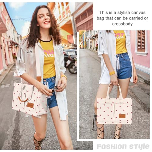 Image of Canvas Tote Bag for Women with Pockets Crossbody Bag Tote Shoulder Handbags Casual Work Bags Everything Tote Bag