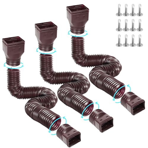 Image of Gutterlix 3 Pack Flexible Gutter Downspout Extensions Extendable from 21 inch to 67 inch, Downspout Extender Comes with Adapters, Thickened Down spout Drain Extension for Rainwater Drainage(Brown)