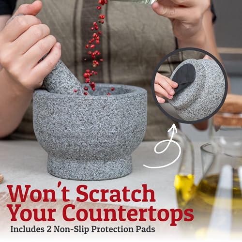 PriorityChef Mortar and Pestle Set, Heavy Duty Natural Granite, Make Fresh Guacamole at Home, Solid Stone Grinder Bowl, Herb Crusher, Spice Grinder, 1.5 Cup Size, Unpolished Grey - Image 5