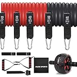 IKARE Bandas Elasticas 200LB Set de Bandas de Resistencia con Rueda Abdominal for Yoga Estiramientos Gimnasio en Casa