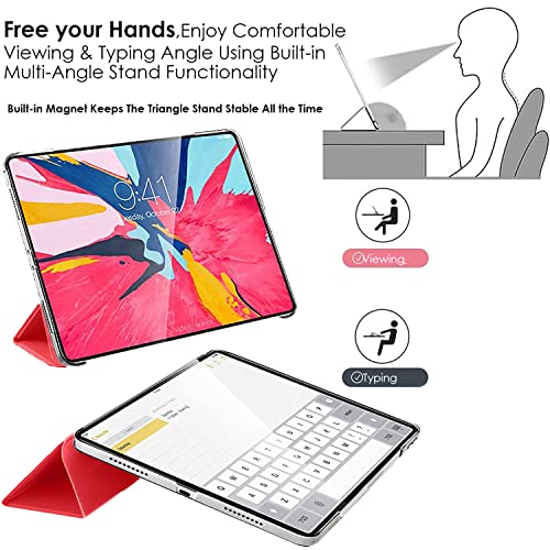 Image of DuraSafe Cases for iPad Pro 12.9 5th 4th [ PRO 12.9 inch 5 4 ] A2378 A2461 A2379 A2462 A2229 A2069 A2232 A2233 Trifold Hard Smart Auto Sleep /Wake PC Translucent Back Cover - Red
