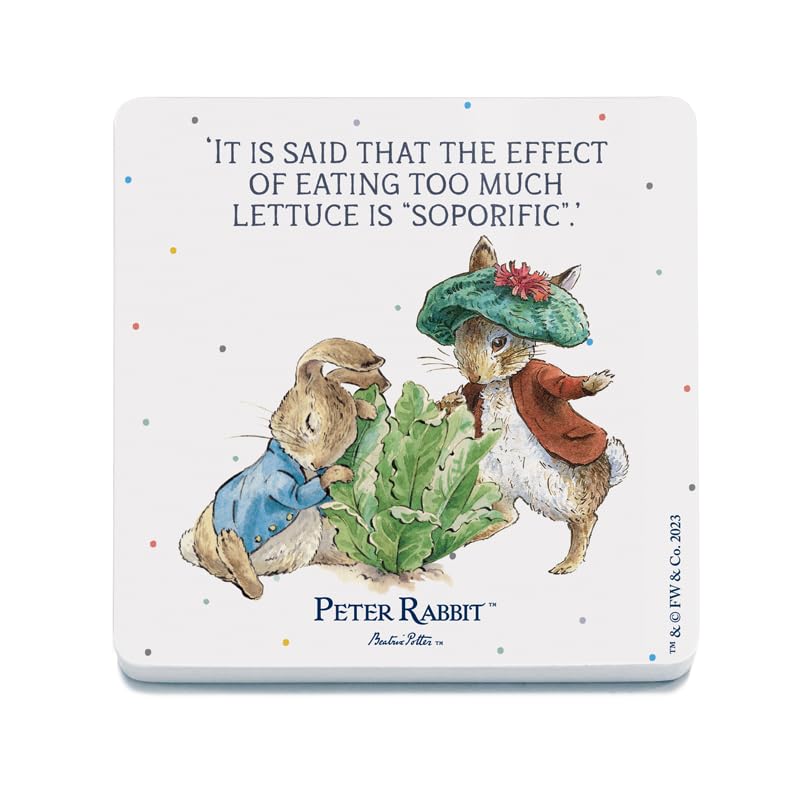 Decorative Coaster (10 x 10 cm) - Beatrix Potter - Peter Rabbit and Benjamin Bunny with Lettuce