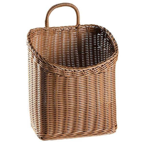 Image of Woven Hanging Wicker Basket for Door, Handmade Rattan Hanging Wall Baskets for Garden Farmhouse Home (Brown)