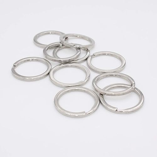 Miniatura 3 de Leen4You Llavero de acero inoxidable con división plana para llaves con lazo, accesorio para llaveros, paquete de 20, plateado