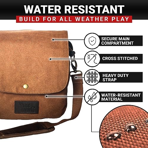 Disc Living Disc Golf Bag | Frisbee Golf Bag | Easy to Carry | Lightweight Fits Up to 10 Discs | 16 oz Waxed Canvas Leather Design | Belt Loop | Double Button Design | Bottle Holder (Brown)