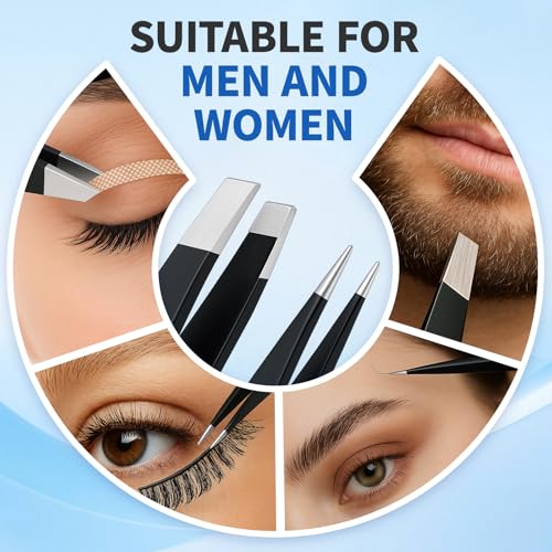 Stainless Steel Eyebrow Tweezers for Women - 2 Pack Black - Image 6