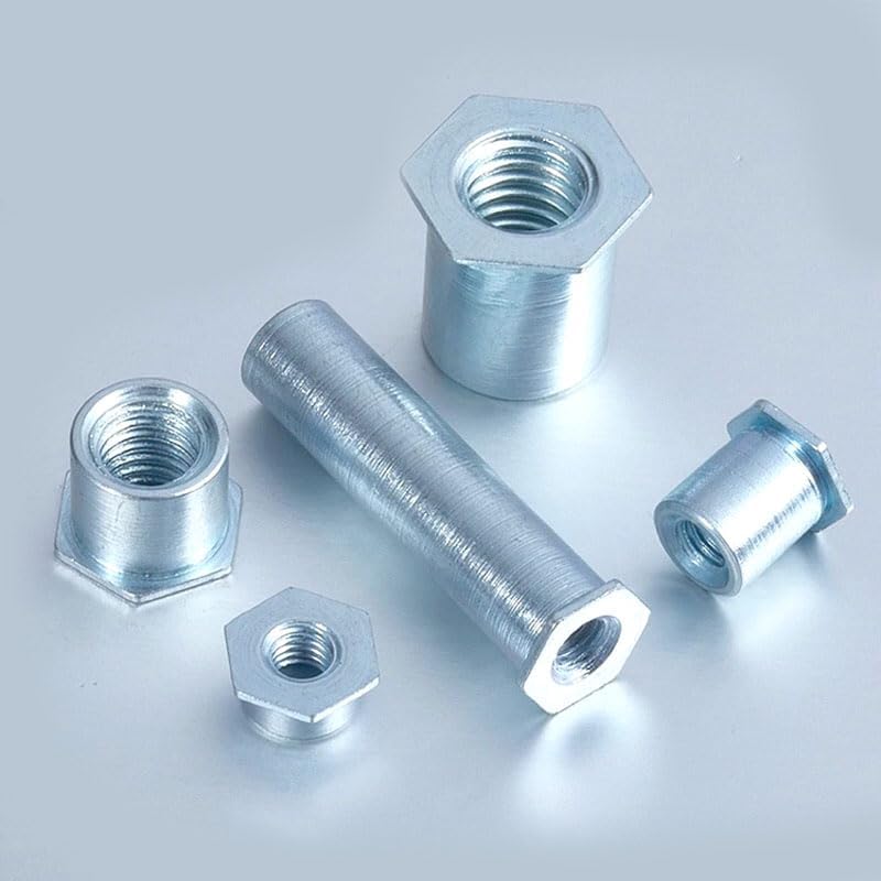 6pcs M8 through hole pressure riveting studs hollow riveted nut pressure riveting screw sleeve 11mm OD 10mm-20mm zinc plating (Dimensions: M8x10mm)