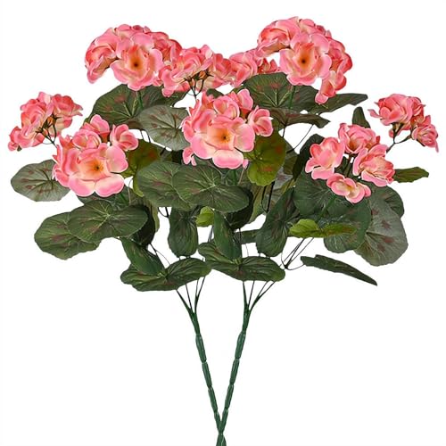 Flores artificiales de geranio, flores de seda de geranio, geranios de seda para exteriores, arbusto de geranio artificial rojo resistente a los rayos UV, flores artificiales para decoración de