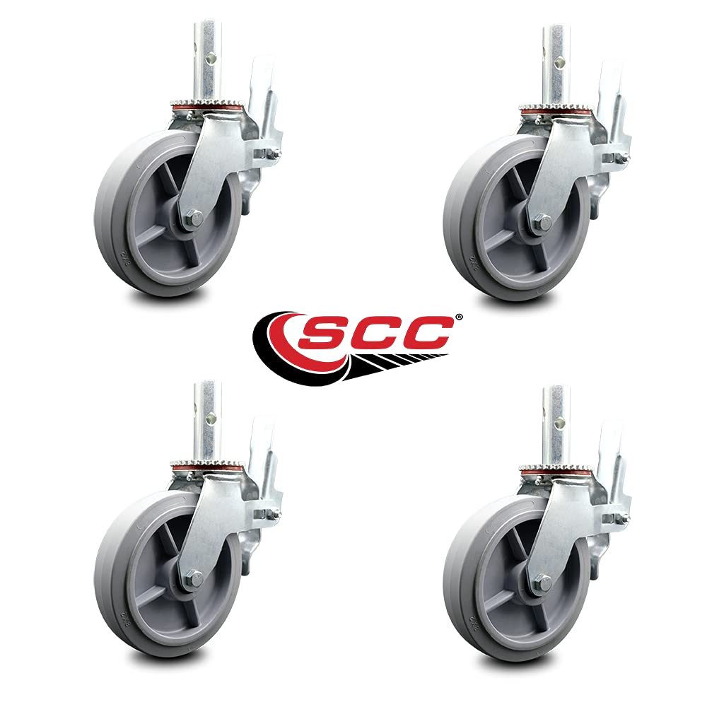 Thermoplastic Rubber Flat Tread Swivel Round Stem Scaffolding Caster Set of 4 w/8