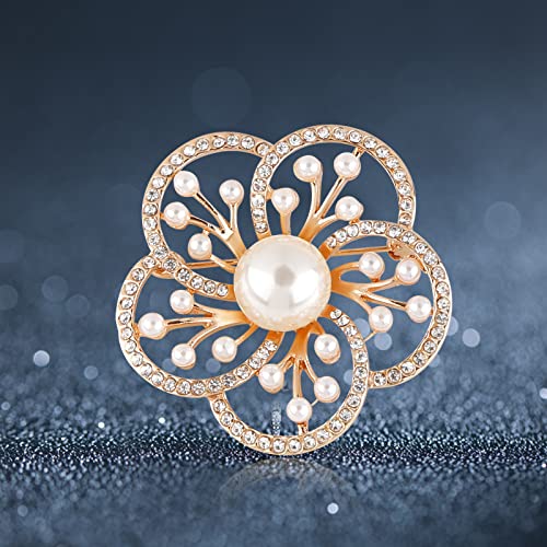 Image of Pearl Diamond Brooch Pins for Dress Sweater Scarf, Wedding Party Decoration Birthday Christmas Gift