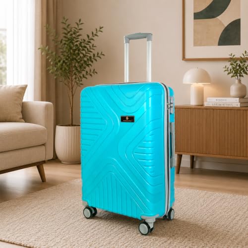 Image of Hard Shell Suitcase Set of 2 with Integrated Number Lock and 360 Degree Spinner Wheels, Teal, Polypropylene, Small 54cm Medium 64cm