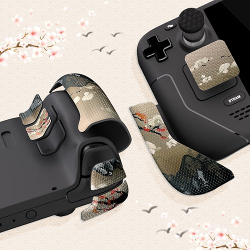 Image of PlayVital Professional Textured Handle Grips for Steam Deck LCD & OLED, Trackpads Enhancement Back Button Set with Thumb Grip Caps - View of Rising Sun