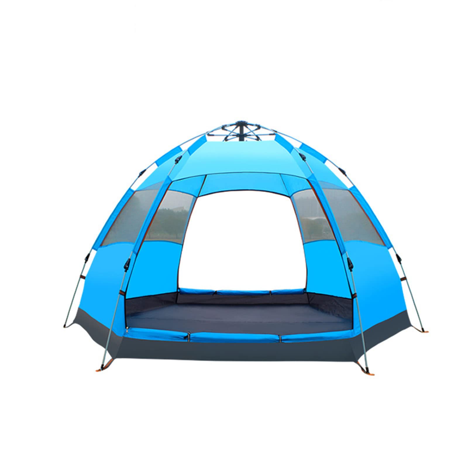 Familia Completamente Automática para Varias Personas Camping Doble Capa A Prueba De Lluvia Y A Prueba De Sol Campo De Ocio Tienda De Campaña Hexágono De Gran Espacio,Blue