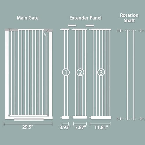 Miniatura 9 de Puerta para gatos extra alta de 51.18 pulgadas para puerta de 29.6 a 40.5 pulgadas de ancho, puerta alta para bebés, puerta para gatos, puerta extra