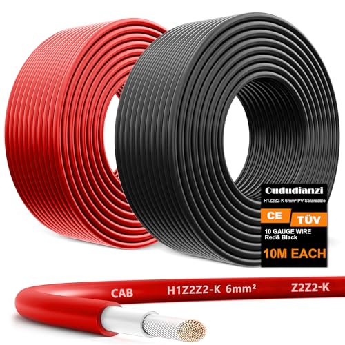 Oududianzi 2X 32FT Solar Panel Wire, 10AWG Solar Wire Tinned Copper PV Wire