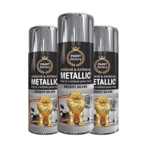 Classic Signature - 3 x Metallic Bright Silver Spray Paint 400ml Multi-Purpose Use, Spray for Metal and Wooden Furniture, Ornaments, Decorative Items and Much More for Interior & Exterior