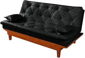 Sofa Cama Caribe 3 Lugares Reclinavel Base Em Madeira Revestido Couro Sintetico Cor:Preto