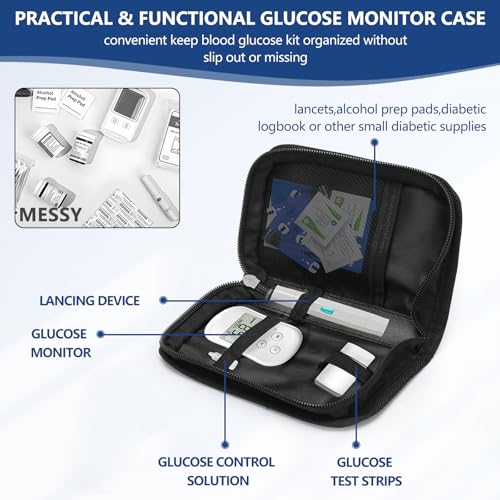 Glucose Monitor Case Portable Blood Sugar Monitor Carrying Case Compact Glucose Meter Case Diabetic Travel Case for Diabetes Testing Kit Organizer Diabetic Supply Bag Storage Diabetic Accessories