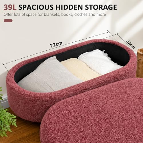 Image of Upholstered Ottoman Storage Bench, Premium Boucle Fabric, Heavy Duty 120 Kg Load Capacity, Multipurpose Seating for Living Room & Bedroom, Blush Pink