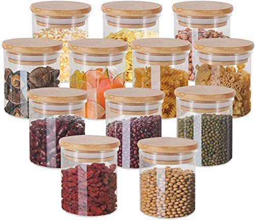 NOXET Glass Jars Set 250ml, 12 Set Spice Jars with Bamboo Airtight Lids and Labels, Food Cereal Storage Containers for Home Kitchen Tea Herbs Pasta Coffee Flour Herbs Grains (B0CCJ35F55) Amazon Price History, Amazon Price Tracker