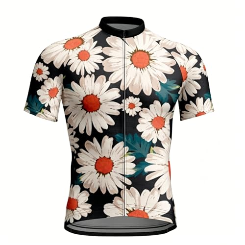 Treer Maillot de Ciclismo Manga Corta Hombre, Camiseta Deportiva para Bicicleta de Verano, Ropa Ciclista Transpirable Secado Rápido, Ideal para MTB y Ciclismo de Ruta (Flores,XL)
