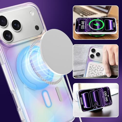 Image of Magnetic Case for iPhone 17 Pro Max [Compatible with Magsafe] [Anti-Yellowing] [1 Screen Protector] Shockproof Slim Iridescent Sparkly Case for iPhone 17 Pro Max 6.9 inch 2025, Purple