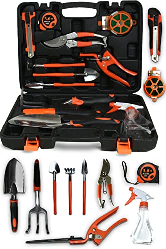 Scuddles Gardening Tools - 12 Piece Heavy Duty Gardening Tools - Gardening Supllies and Gardening Hand Tools with Storage Organizer, Ergonomic Hand Digging Weeder, Gardening Gifts Men & Women