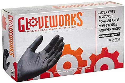 AMMEX Industrial Black Nitrile 5 Mil Disposable Gloves - Latex Free, Textured, Powder Free, Non-Sterile, Ambidextrous, XLarge, Box of 100