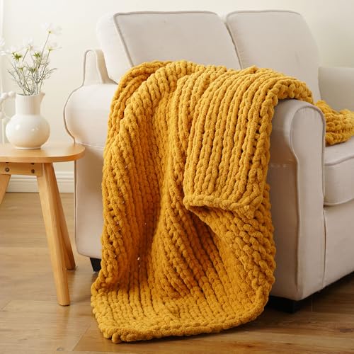 Chunky Knit Throw Blanket for Couch, Yellow...