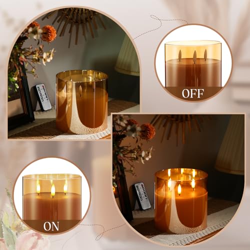 Image of Retisee 6'' x 6'' Extra Large Flameless Candles, 3 Wick Glass Large Fall Candles with Remote Control and Timer Function, Real Wax LED Pillar Flickering for Autumn Party Decor(Classic,Gold,1 Pcs)