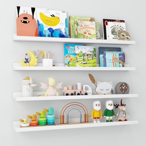 Axeman Juego de 4 estantes flotantes de 36 pulgadas para pared | Estante de repisa para fotos blanco | Estante rústico para pared con repisa | Estantes flotantes con borde | Estantes de repisa de