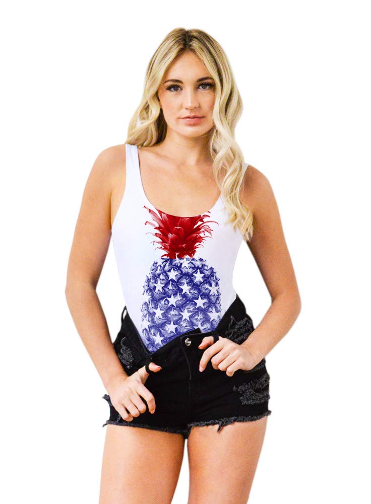 Dentz Design American Flag Pineapple. Patriotic Bodysuit, Leotard