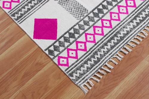 Tapis de Noël Dhurrie抗污棉质粉色地毯解决客厅走道多磨损问题 - 8