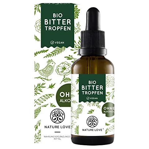 Bio Bittertropfen ohne Alkohol nach Hildegard von Bingen (50ml) - hochdosierte Bitterstoffe Tropfen als 5:1 Extrakt aus erlesenen Kräutern und Pflanzen - 2,5 Monate Reichweite - vegan, laborgeprüft Cover